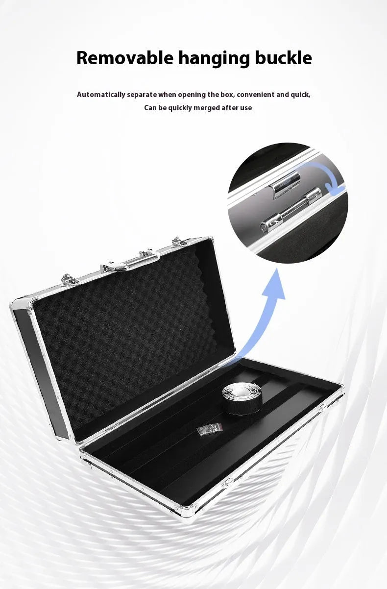 Aluminium flight case open showing custom foam compartments for T-EC8 trumpet style guitar effect pedals