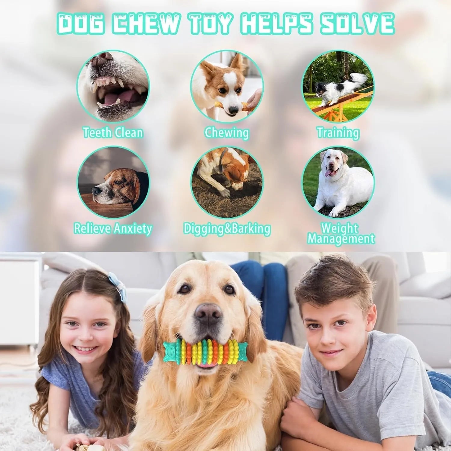 Blue caterpillar-shaped dog chew toy made from natural rubber for aggressive chewers