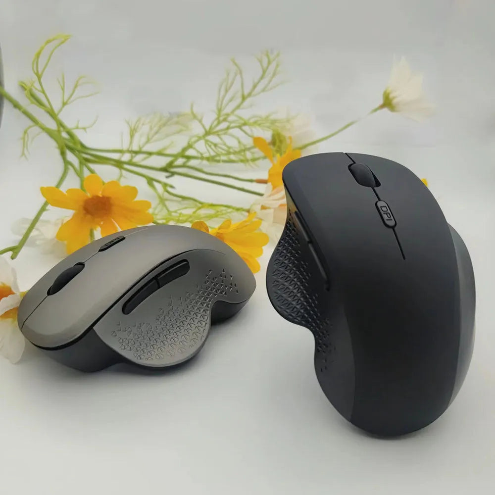 Black wireless self-charging laptop mouse with USB connector and charging cable