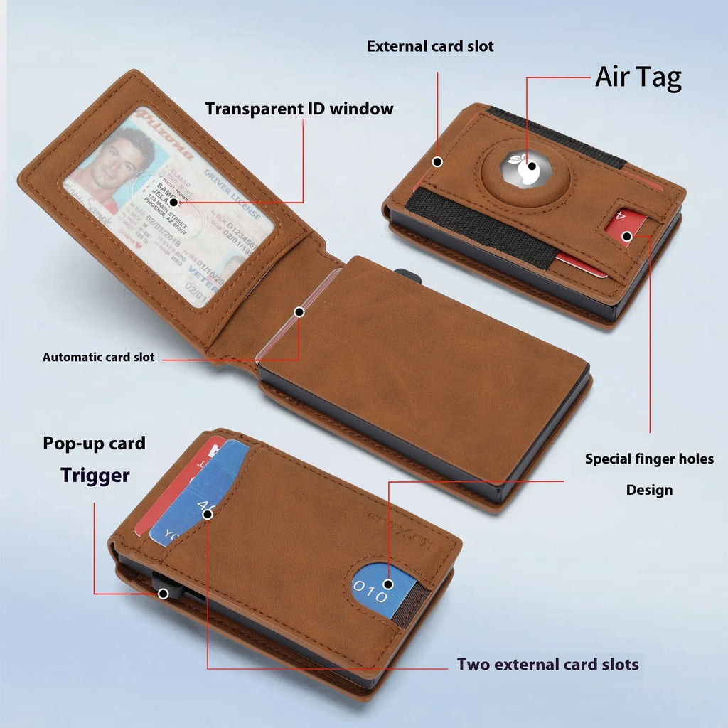 Men's card holder wallet in black, dark brown or light brown with synthetic leather lining