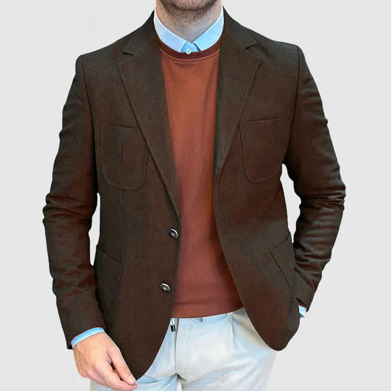 Men's casual cotton suit jacket in loose retro style showing solid colour options including Army Green