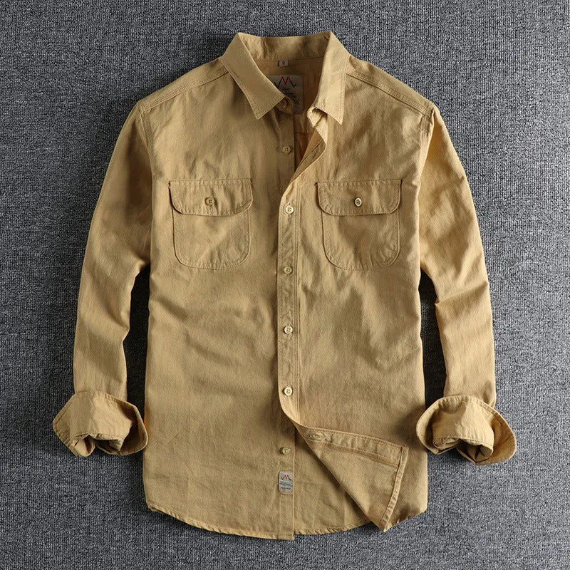 Men's retro cardigan style long sleeve shirt in solid light blue colour