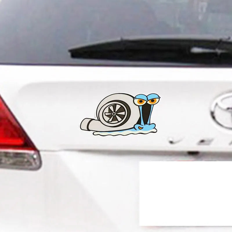 White snail cartoon reflective car bumper sticker measuring 12cm by 8cm