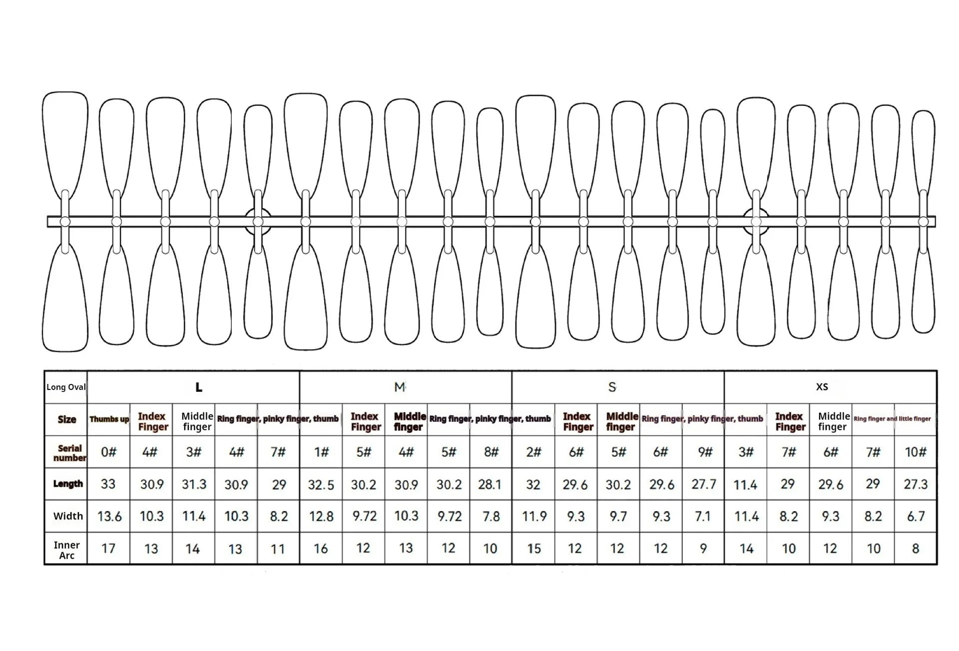 Y2k retro long water drop nail stickers in fission colour with glossy sealing layer, 40 pieces for ladies