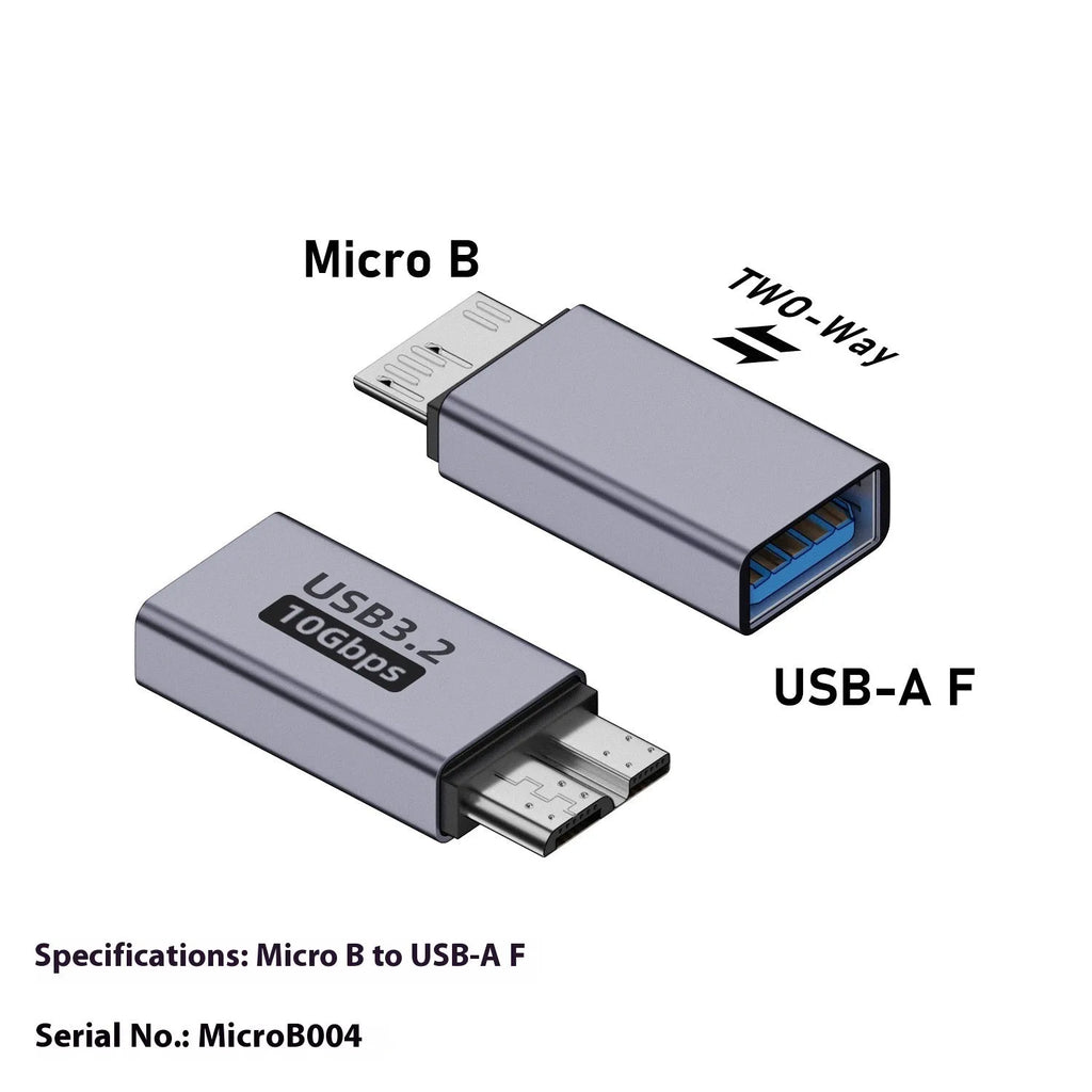 Micro USB B adapter cable for connecting old hard drives and phones to Type C or USB ports.