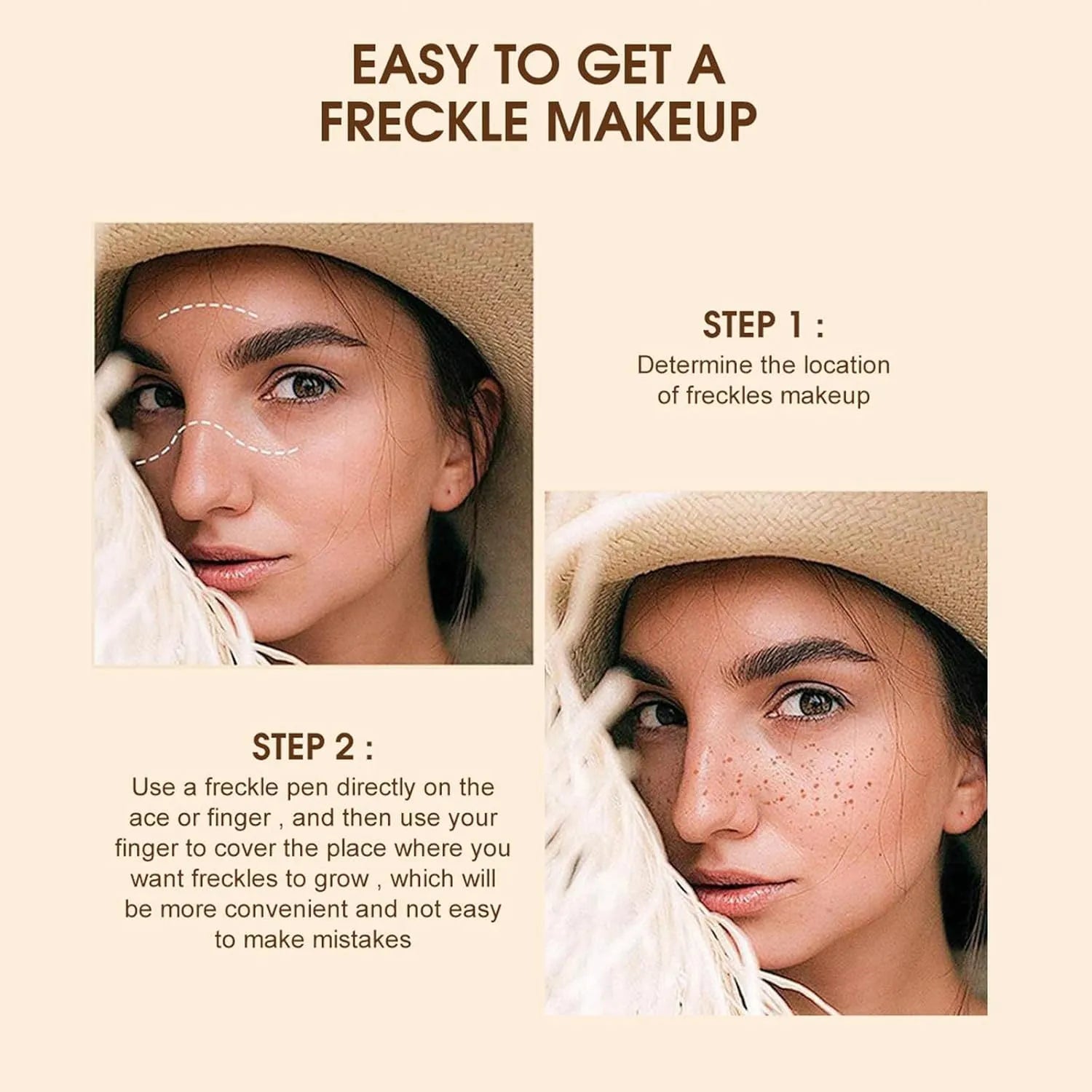 Dark brown freckle pen cosmetic marker for creating natural fake freckles on face and body