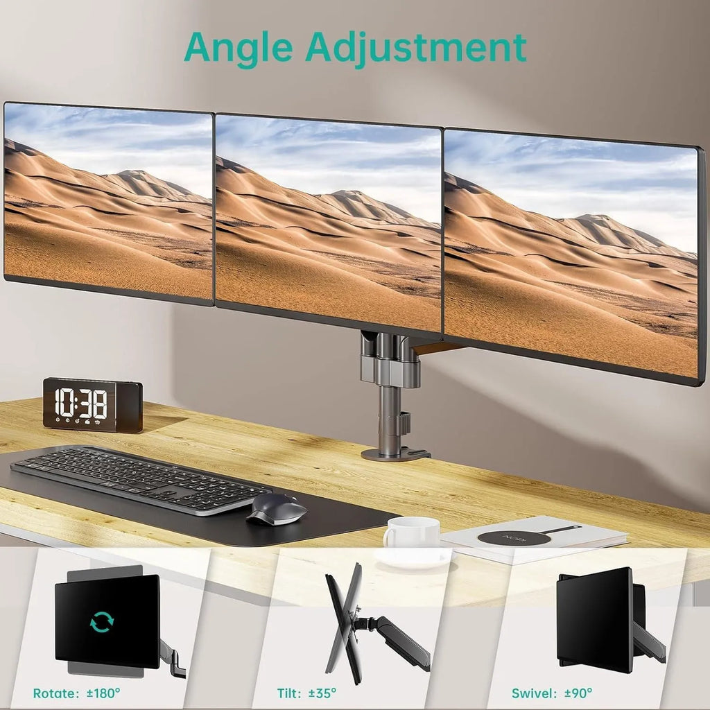 Black three-arm gas spring computer monitor holder for 13-27 inch screens