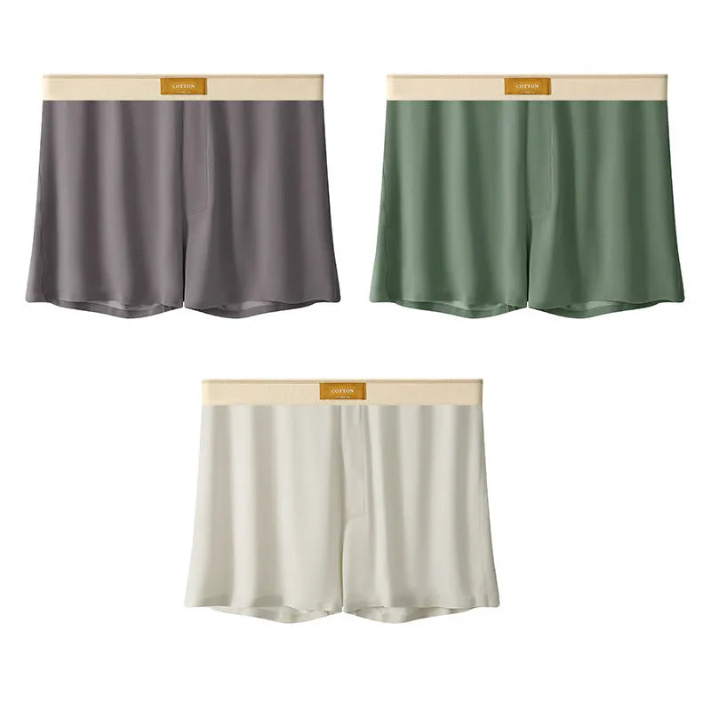 Men's solid colour loose ice silk underwear in a multi-pack.