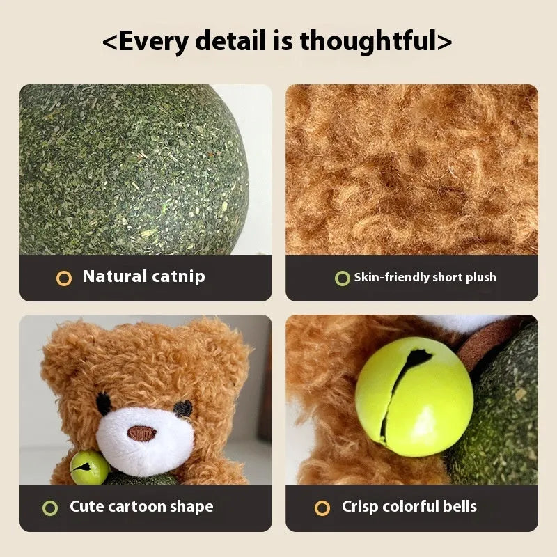Plush catnip ball toy with creative animal doll design measuring 15cm height