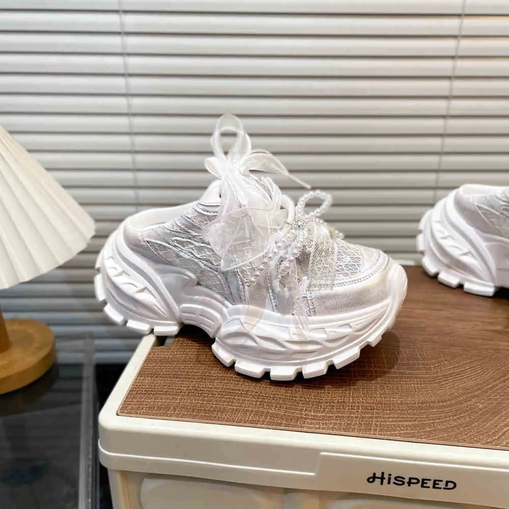 Pearl lace bow baby girl daddy shoes high heel 5-8cm gradient purple white first layer cowhide