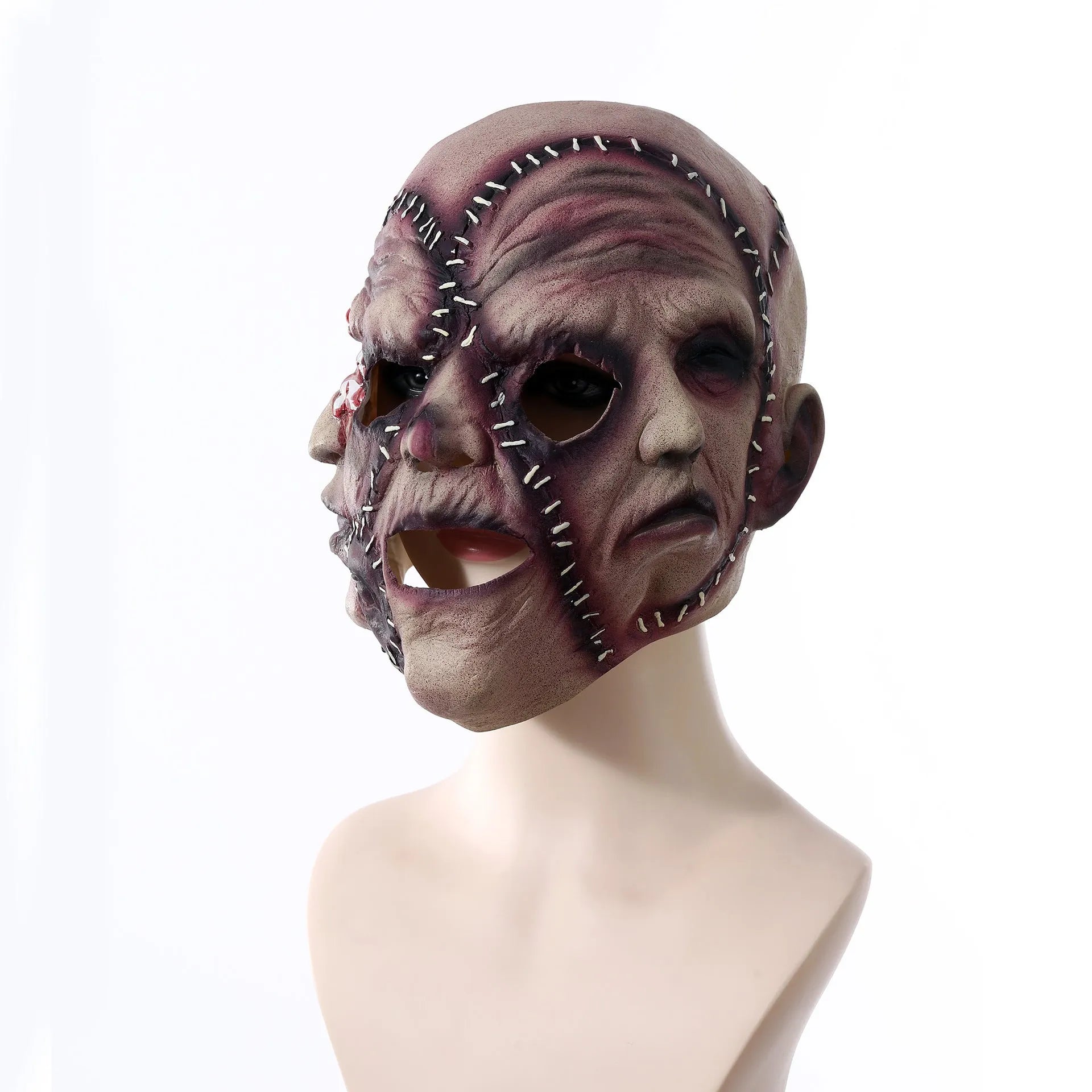 Three-sided grimace horror Halloween mask in natural latex with realistic facial texture