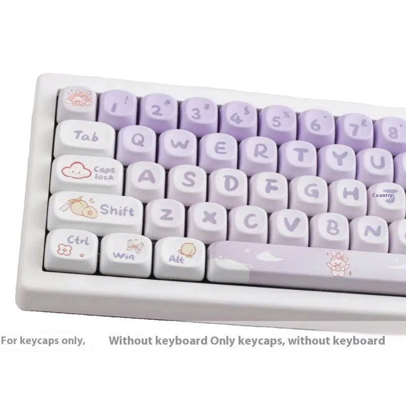 Full set of gradient purple PBT keycaps with rabbit design for mechanical keyboards.