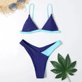 Women's patterned two-piece swimsuit set with matching bra top and briefs