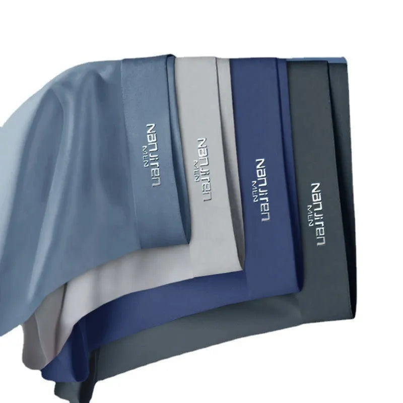 Men's ice silk graphene antibacterial boyshorts on white background showing four pairs in different colours
