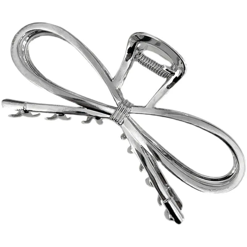 Alloy bow barrette hair grip for women in silver and gold Korean style