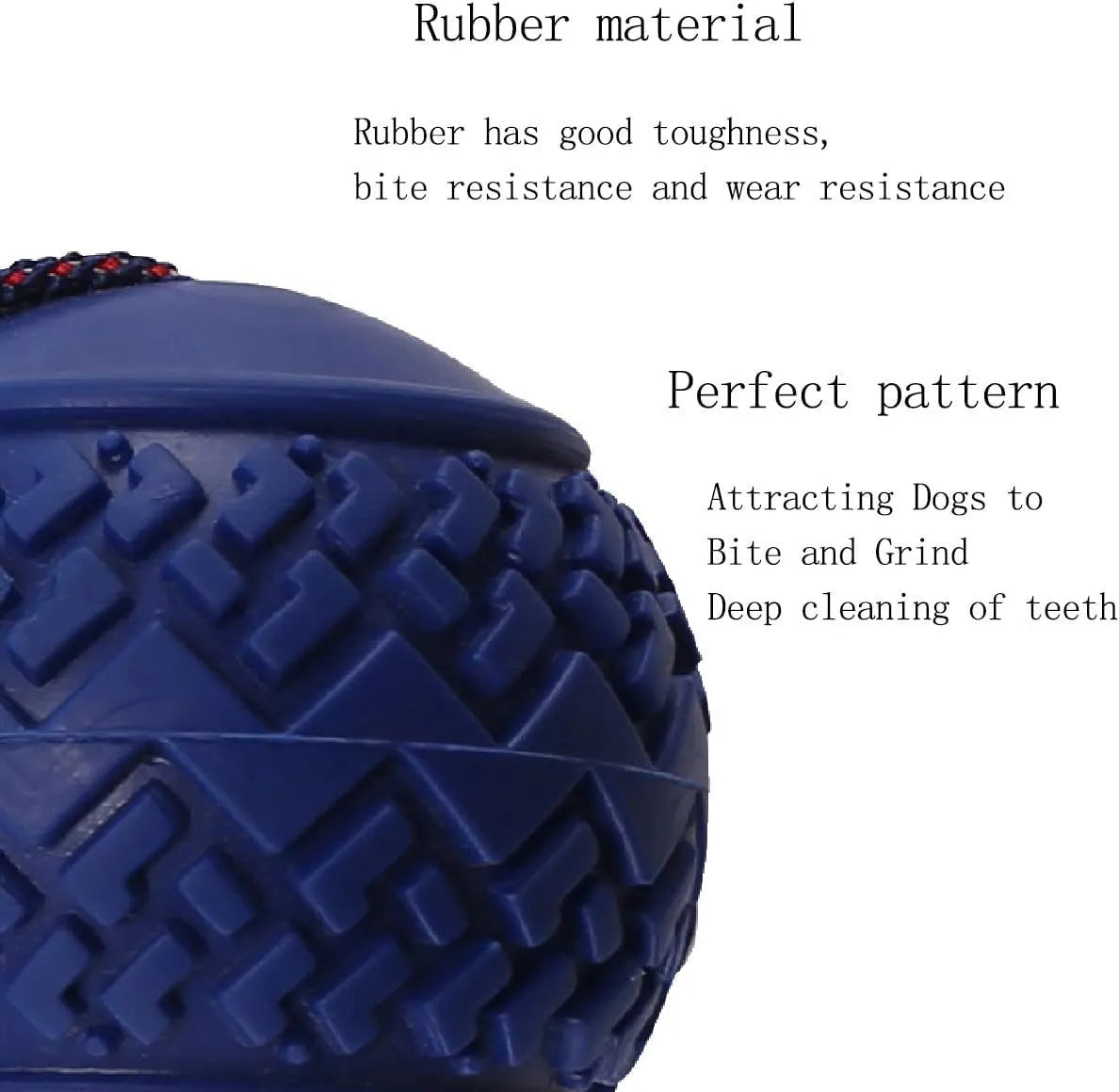 Blue rubber dog ball with attached rope for tug-of-war games