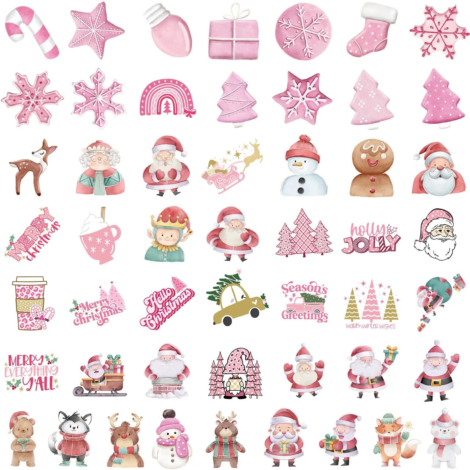 Pack of 50 cute Christmas decoration stickers, waterproof, for cars and electronics.