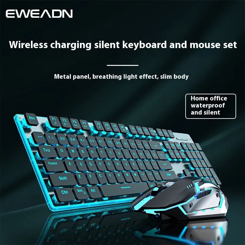 Wireless Bluetooth keyboard with mute button and blue backlight in compact design