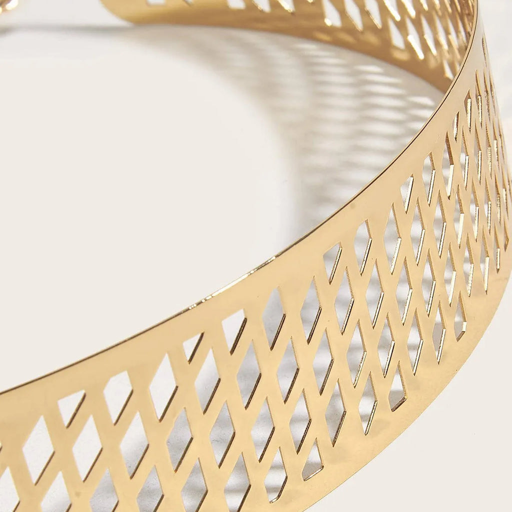 Gold punk waist chain belt with alloy buckle, 105cm long and 4.5cm wide.