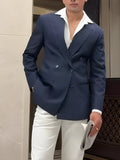 Men's classic striped double-breasted polyester blazer with regular fit styling