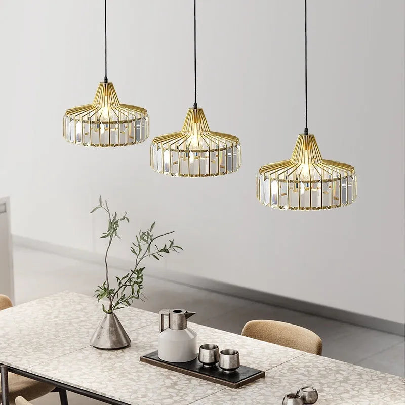 Modern crystal ceiling sun lamp in black or gold finish, available in 18cm, 25cm, and 32cm diameters.