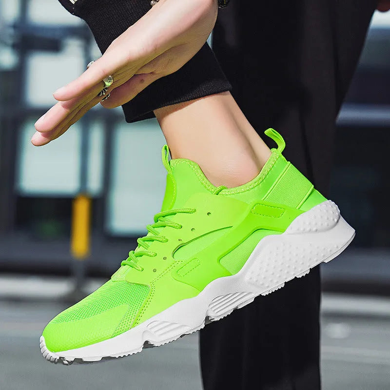 Men's green mesh casual shoes with cross straps and flat heel