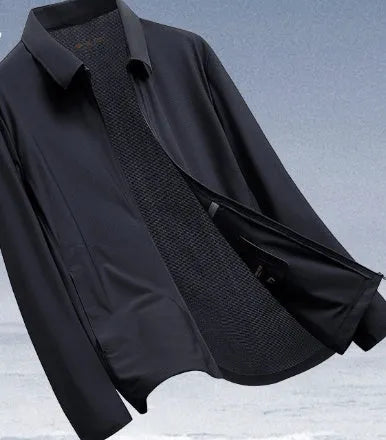 Summer lapels business administration coat in ice silk fabric showing navy blue colour option