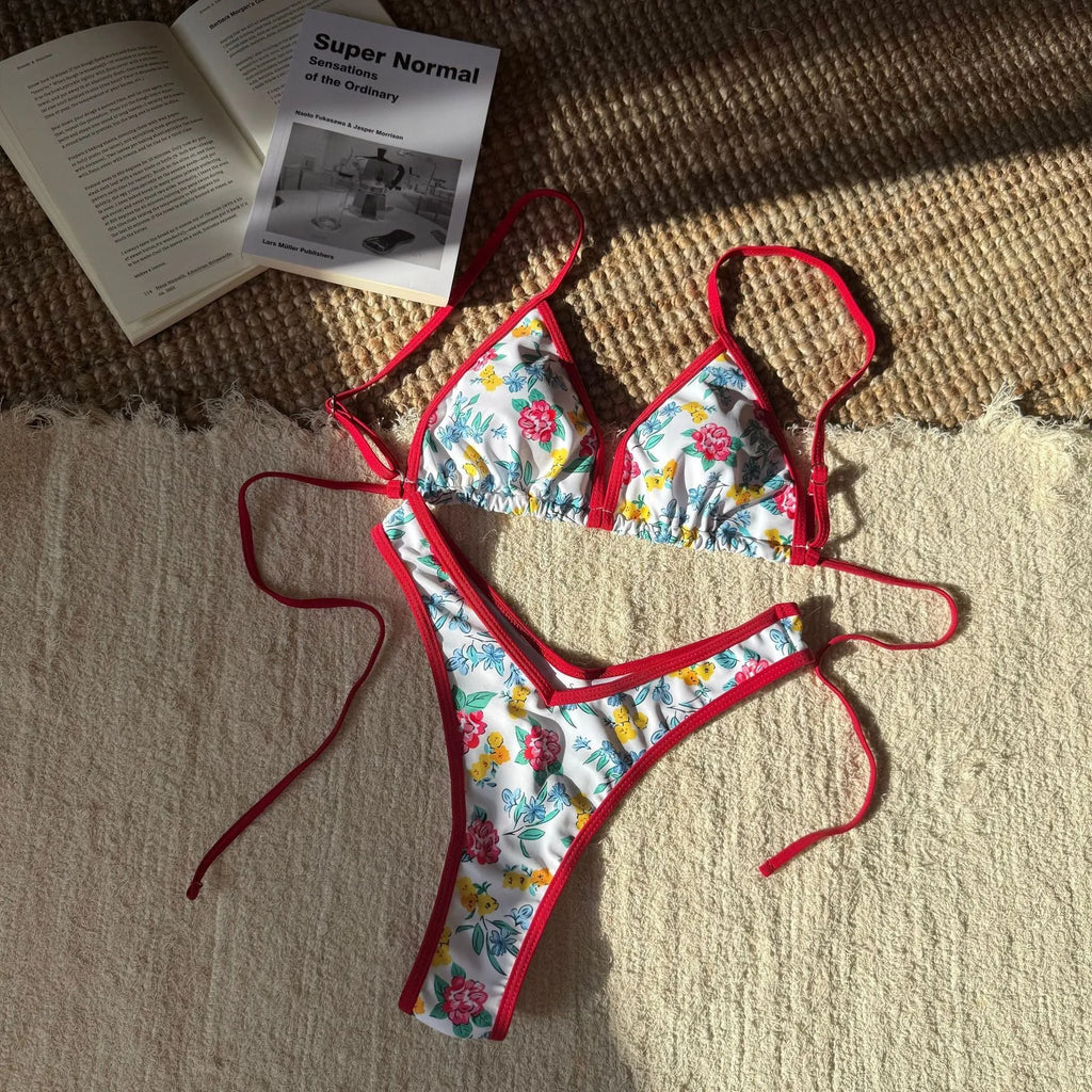 Women's brown leopard print polyester brief-style swimsuit high cut sleeveless bikini set