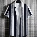 Men's striped linen T-shirt with 3D printing design, short sleeves, multiple colour options