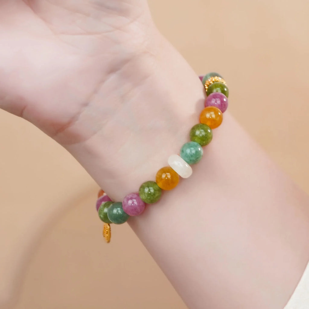 Rainbow colour tourmaline half bracelet for women with electroplated finish
