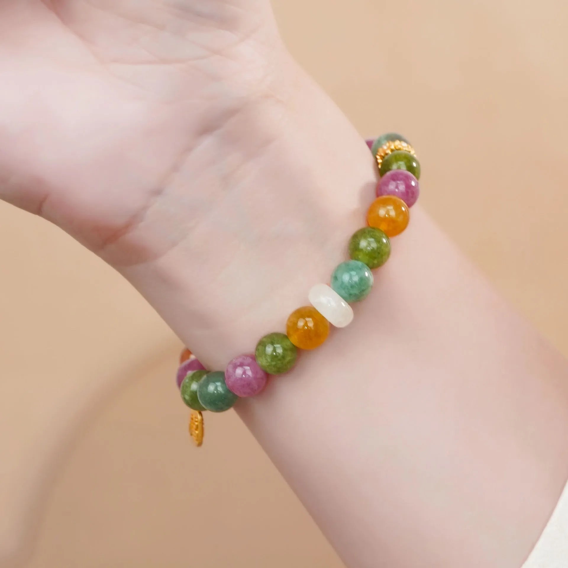 Rainbow colour tourmaline half bracelet for women with electroplated finish