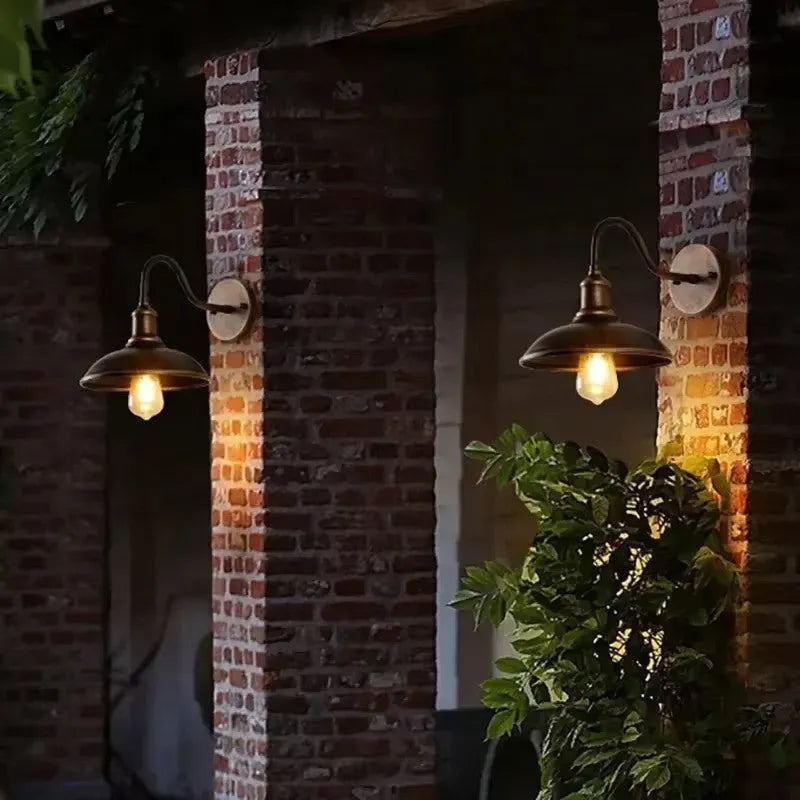 Retro style villa courtyard wall lamp in copper or silvery finish with bevel or right angle mounting