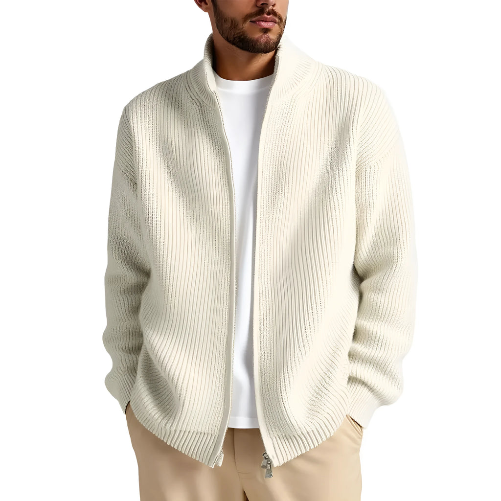 Men's loose fit cardigan sweater in chemical fiber blend available in multiple colours
