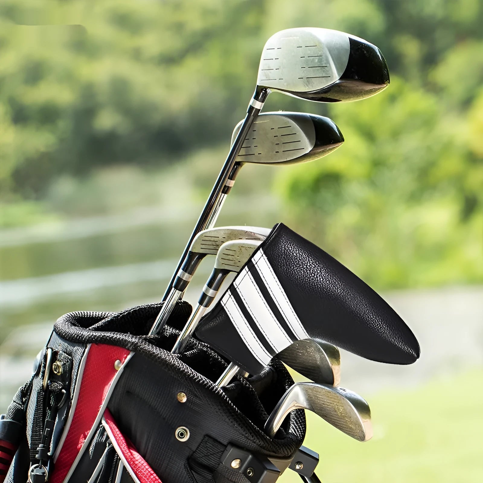 Black PU leather golf push rod sleeve case for club head protection
