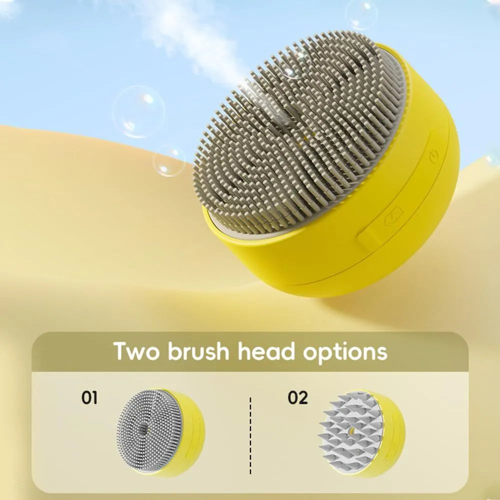 Green rechargeable cat steam brush with silicone bristles and ergonomic handle for pet grooming