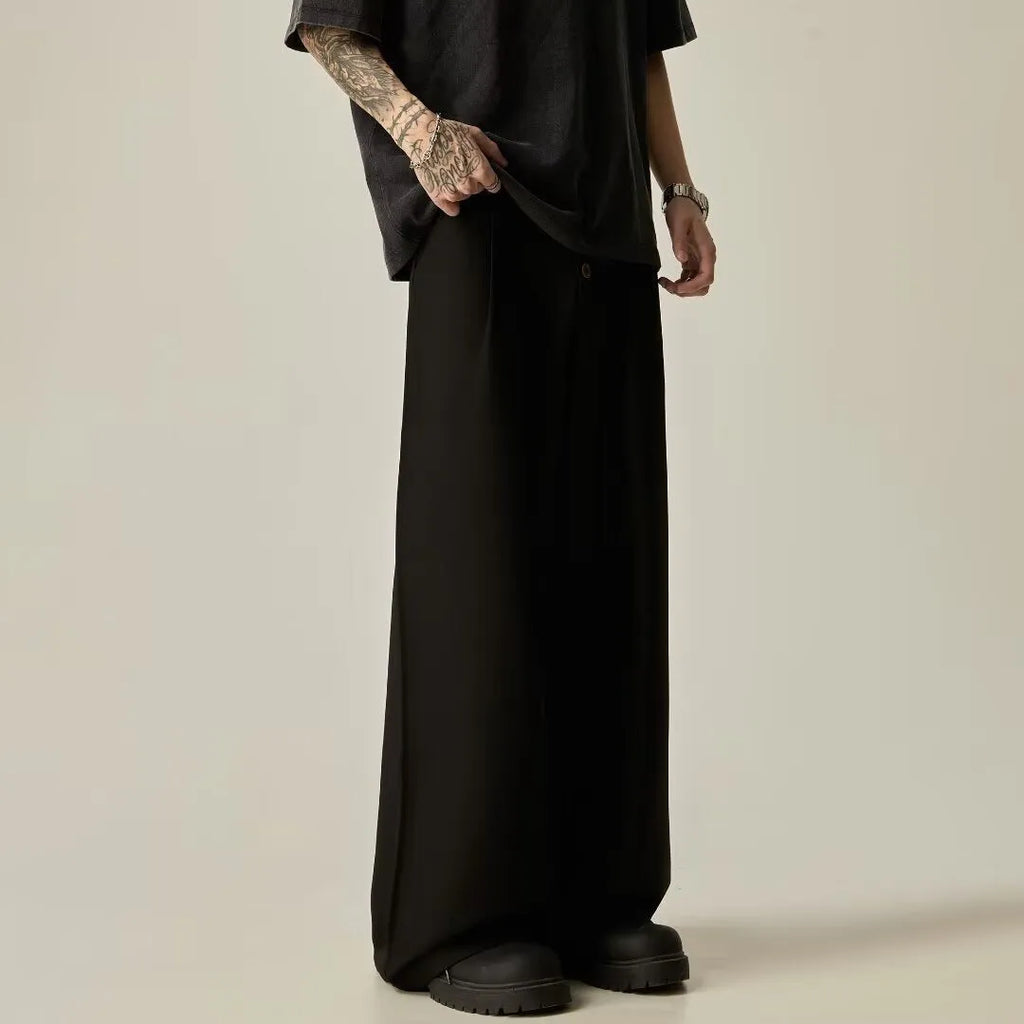 Men's solid colour vertical tube wide-leg casual trousers in black and brown options