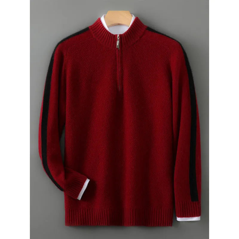 Sheep wool half-zip knitted sweater in slim fit with round neck available in multiple colours