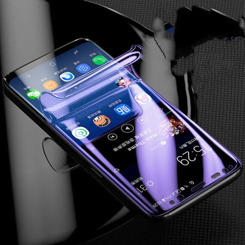 Purple Light hydraulic film screen protector for curved Samsung phones including S10, S9 and S8 models