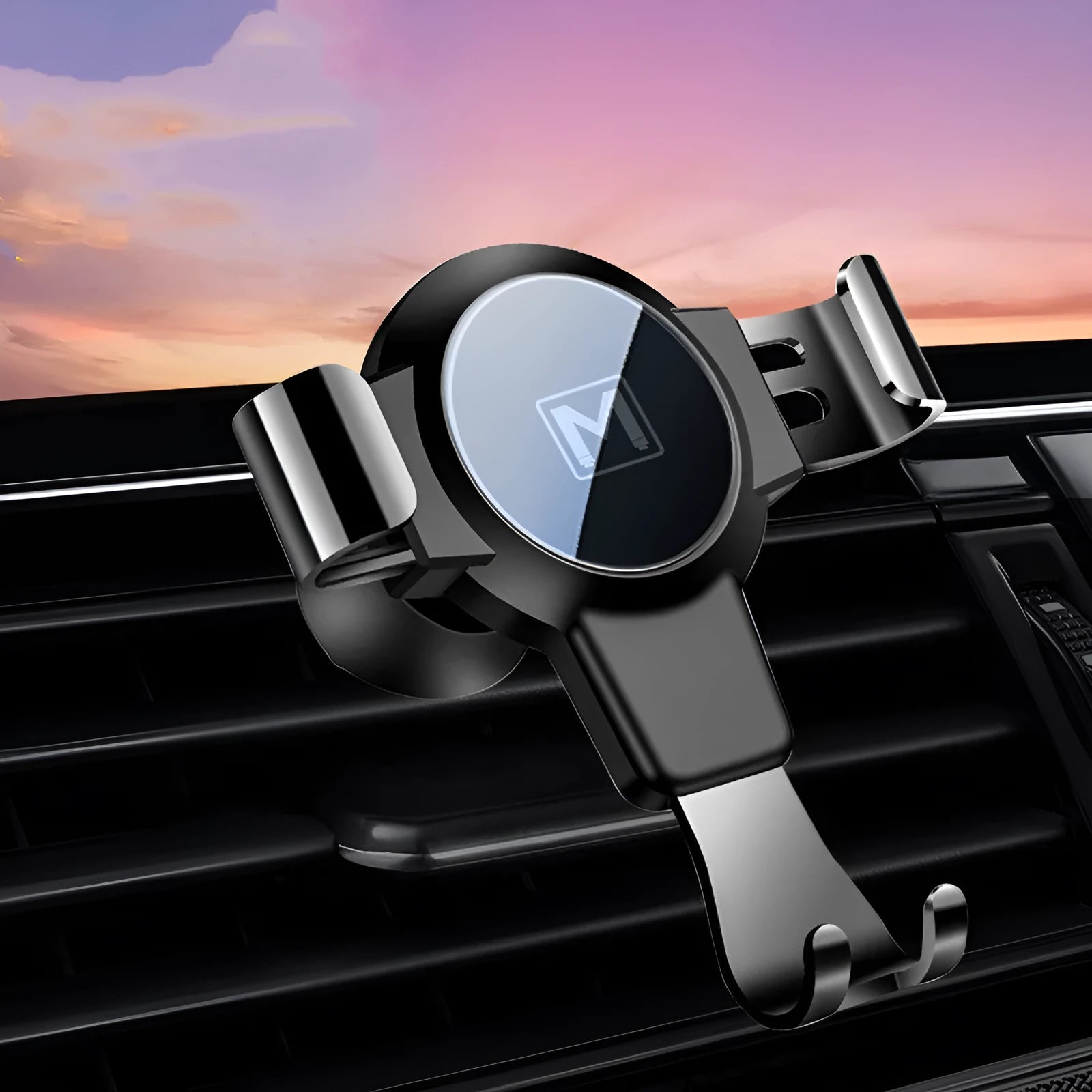 Black S4 style ABS plastic mobile phone holder mounted on a car air conditioning vent.