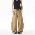 Mid-brown men's straight-leg casual jeans with a button fly on a mid-waist.