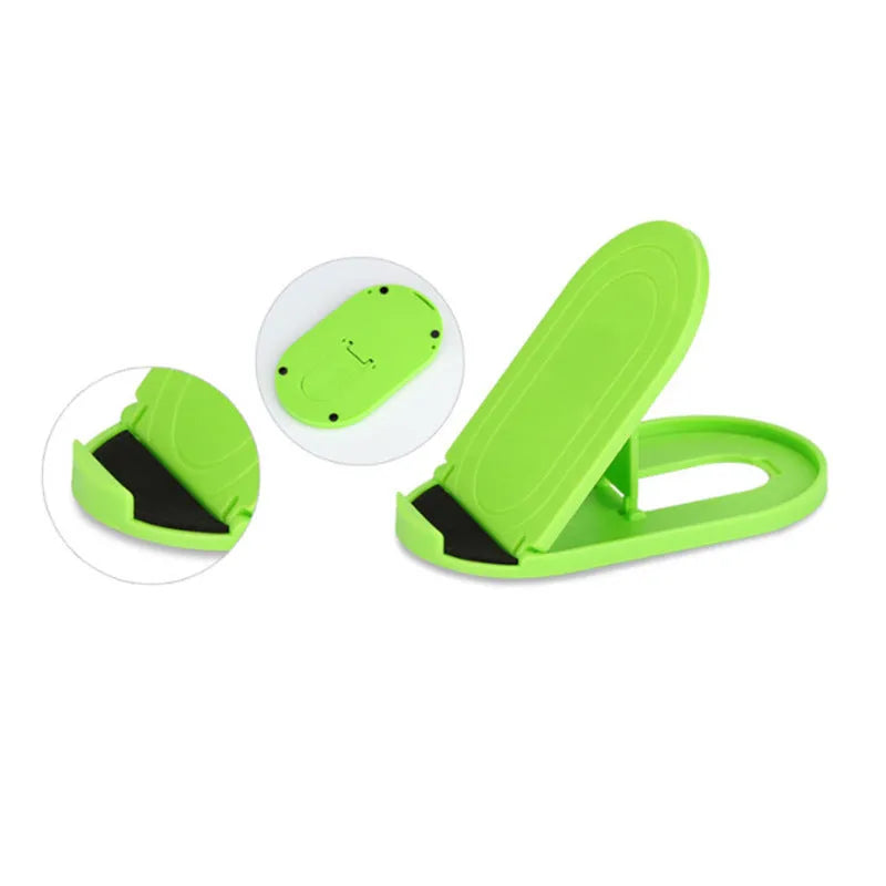 Plastic mobile phone stand with lazy bracket design in six colour options on white background