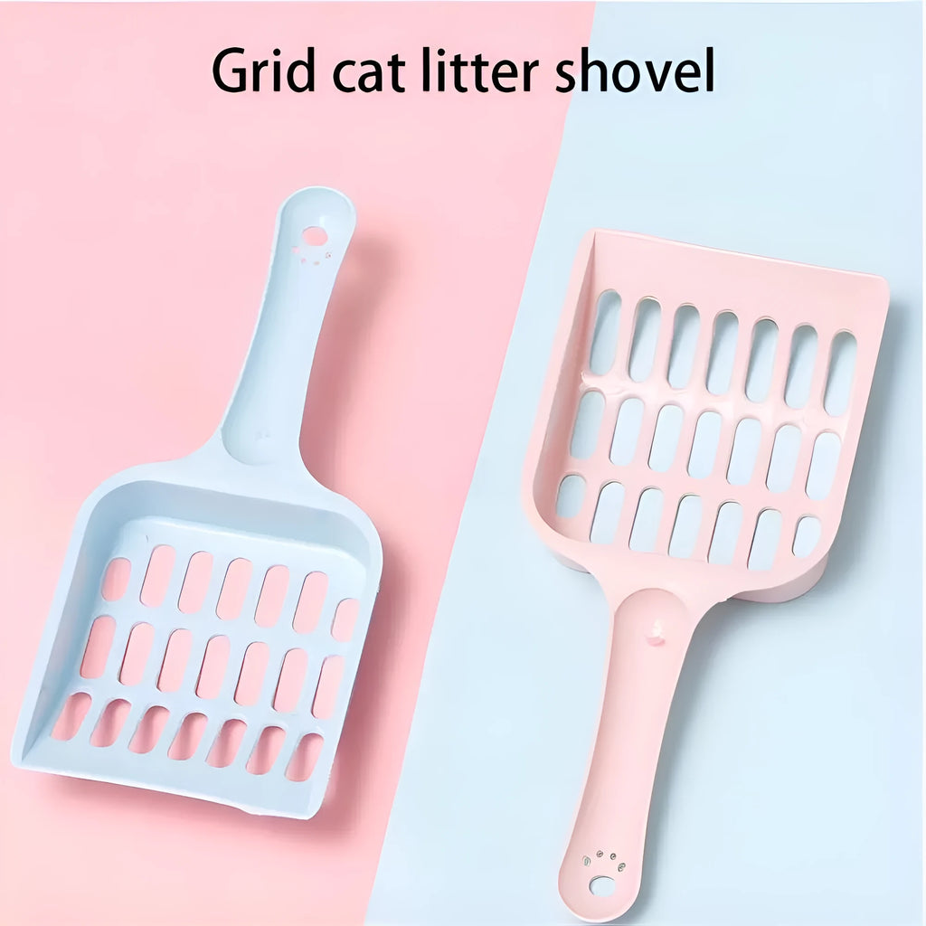 Plastic cat litter scoop in blue, green, or pink colour measuring 20cm long