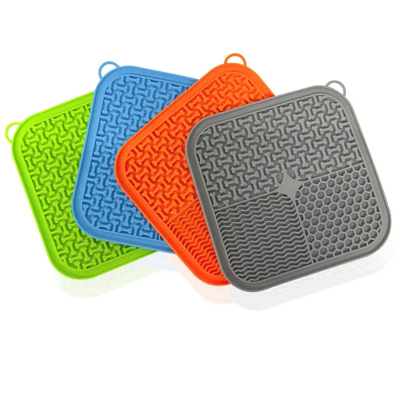 Orange red grey blue green silicone dog licking mat with suction cups for slow feeding