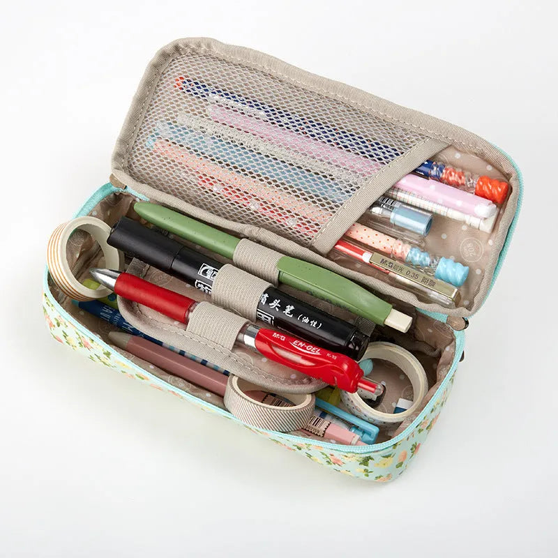Canvas composite student stationery pen storage bag in water blue colour 190x80mm