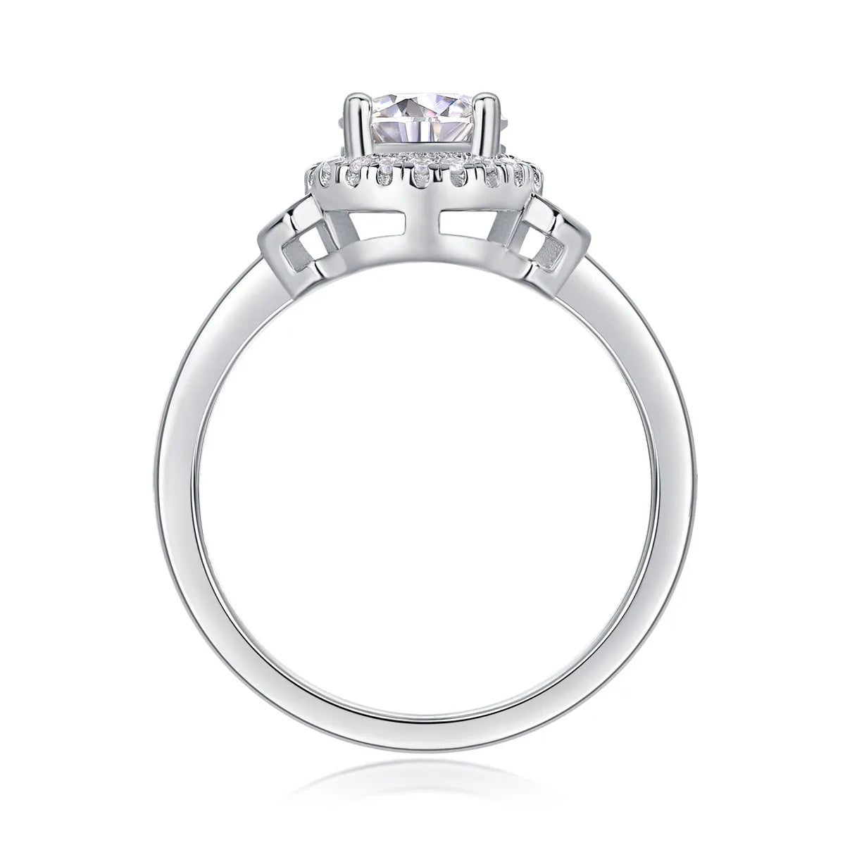 Lighthouse 1-carat moissanite wedding ring set with S925 silver platinum-plated band on display in gift box