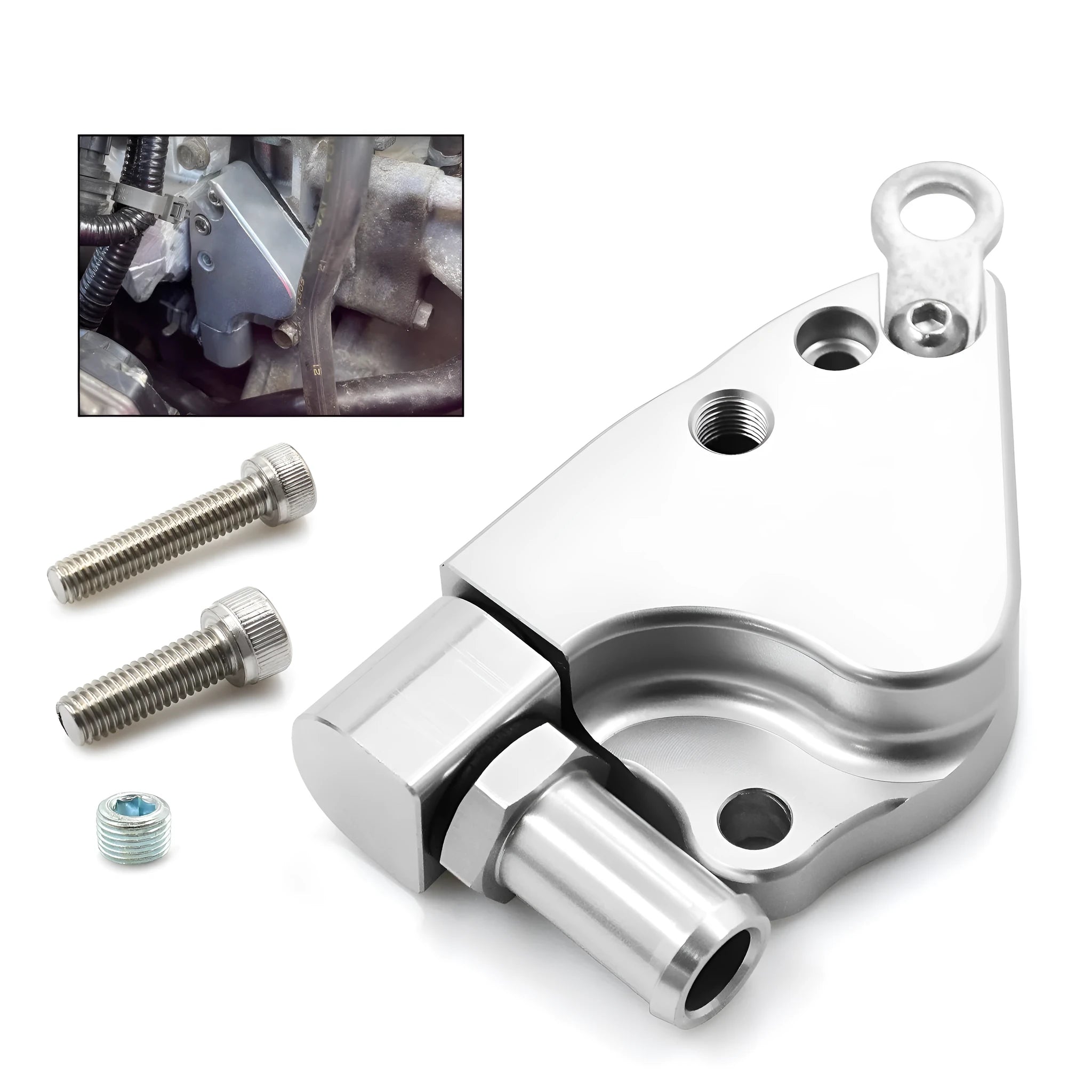 Aluminium K Series intake manifold coolant adapter for K20 and K24 engines.
