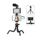 Black Octopus Yripod live broadcast kit with flexible tripod legs, fill light, and microphone for iPhone