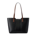 Black genuine leather women's shoulder bag showing internal organiser pockets and crossbody strap
