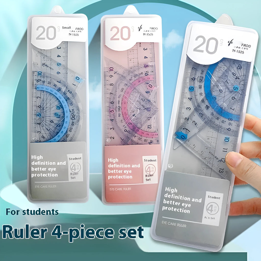 Youpai transparent acrylic ruler set with square and protractor on lined paper