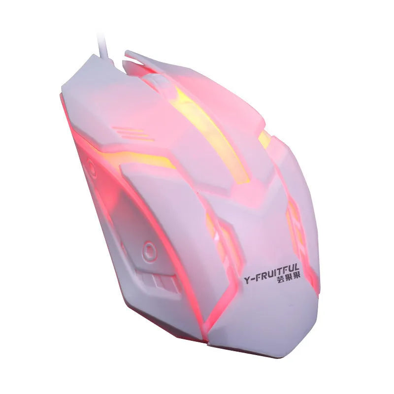 Wired computer mouse with colourful glow lighting and USB cable for desktop computers